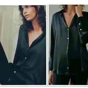 Zara FLOWY SATIN EFFECT Long Sleeve Shirt size M